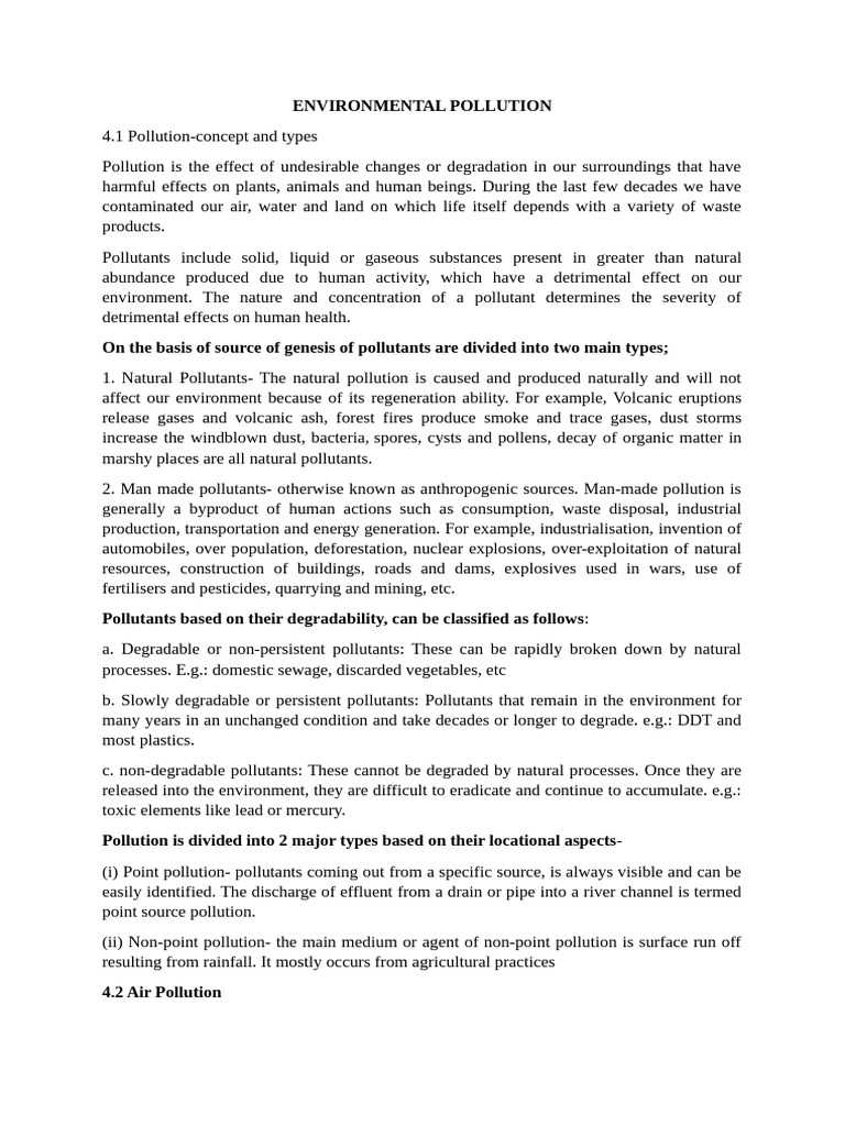 Notes ENVIRONMENTAL POLLUTION | PDF | Soil | Air Pollution