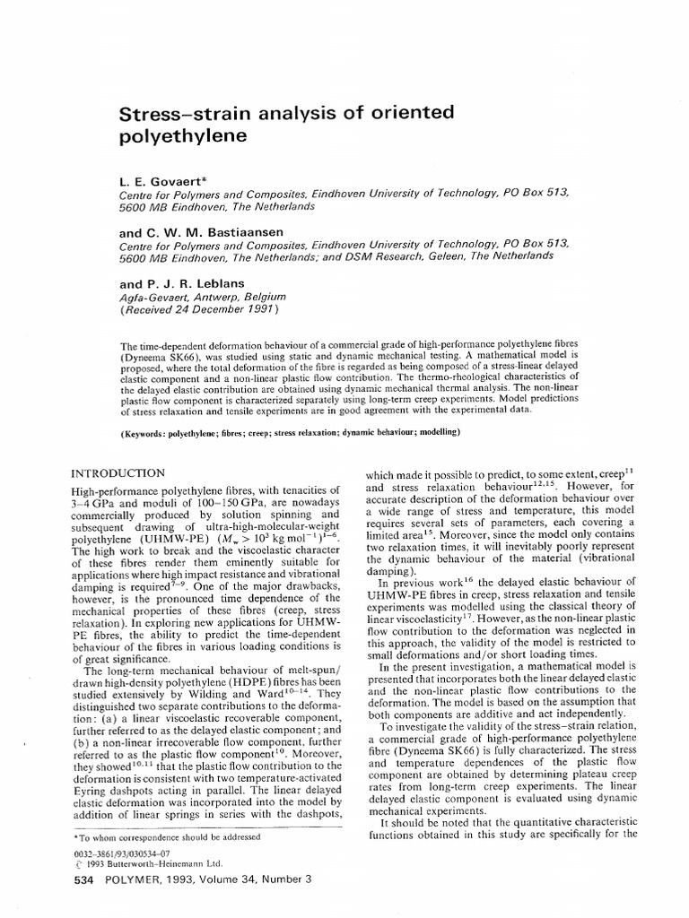 Stress Strain Analysis of Oriented PE | PDF