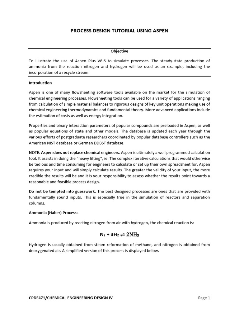 Aspen Plus Ammonia Process Design Guide | PDF | Methane | Chemical ...