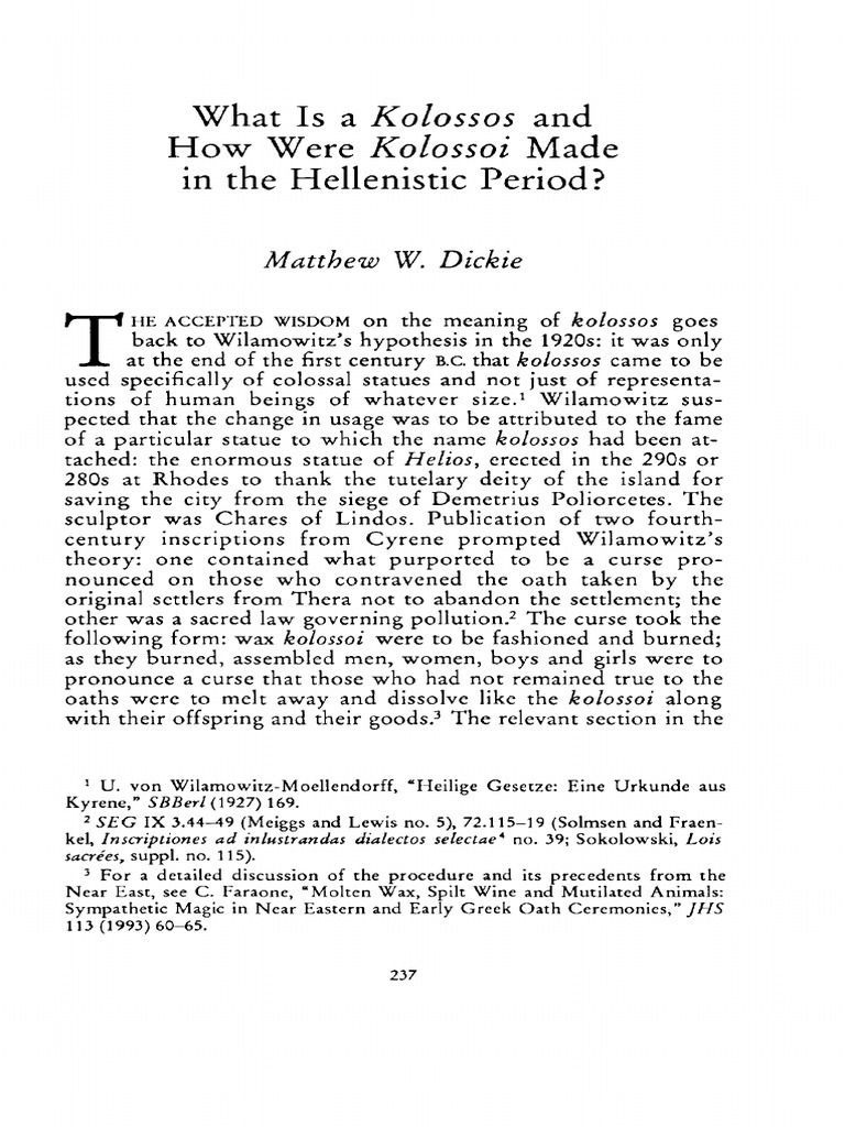 What Is A Kolossos and How Were Kolossoi | PDF
