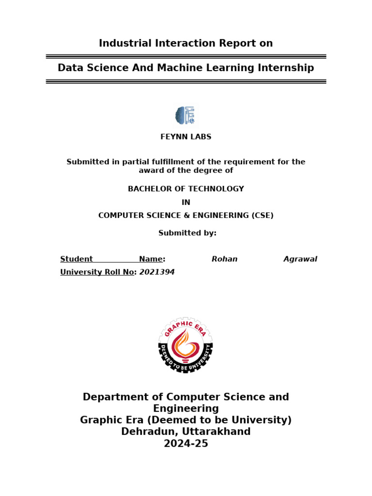 Data Science Internship Report at Feynn Labs | PDF | Machine Learning ...