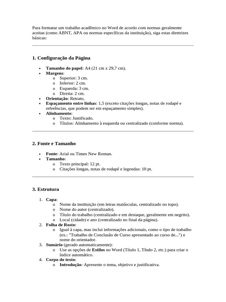 Formatação de Trabalhos Acadêmicos no Word | PDF | Citação ...