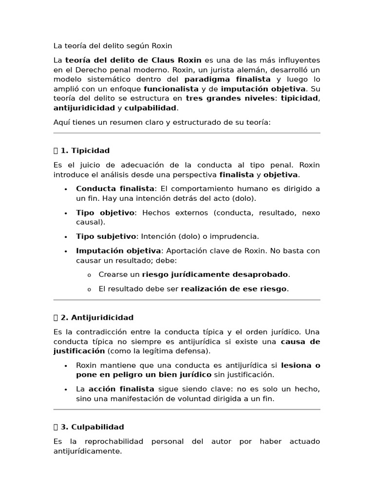 Teoría del Delito de Claus Roxin | PDF | Intención (Derecho Penal ...
