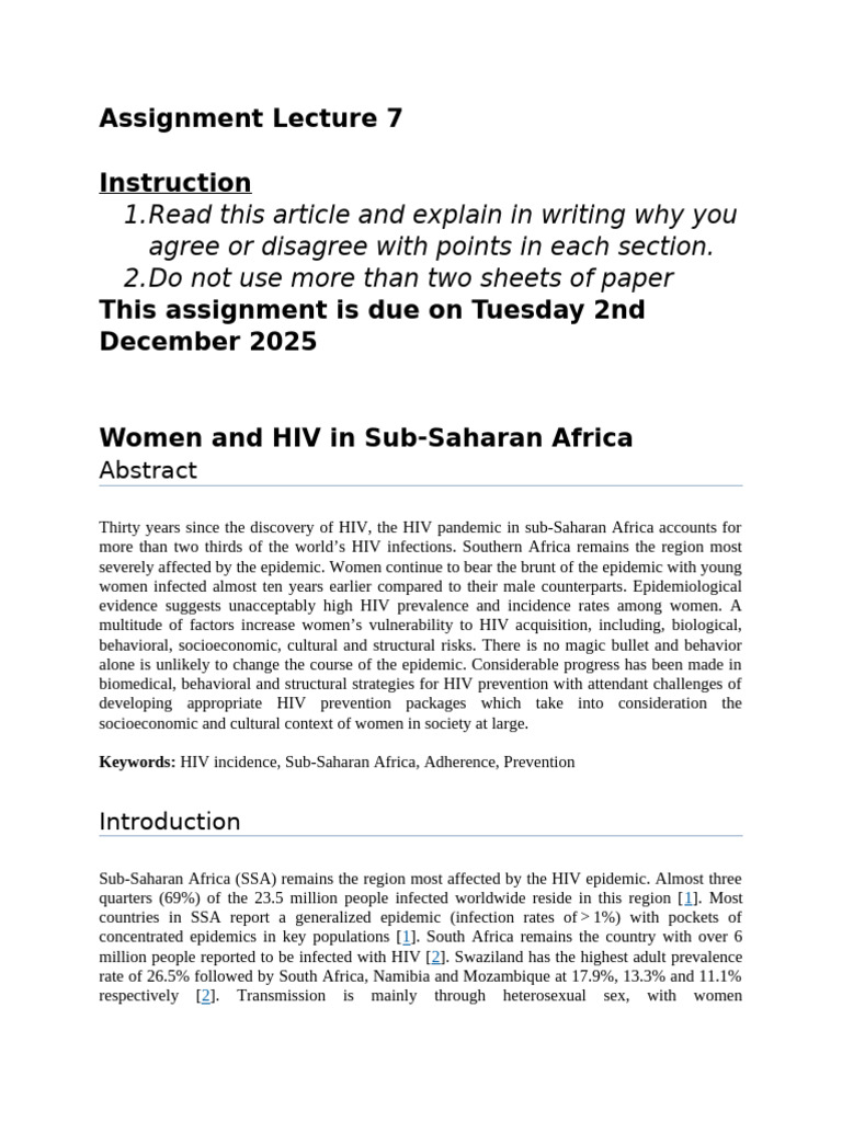 Lecture 7 Assignment Lecture | PDF | Safe Sex | Sexually Transmitted ...