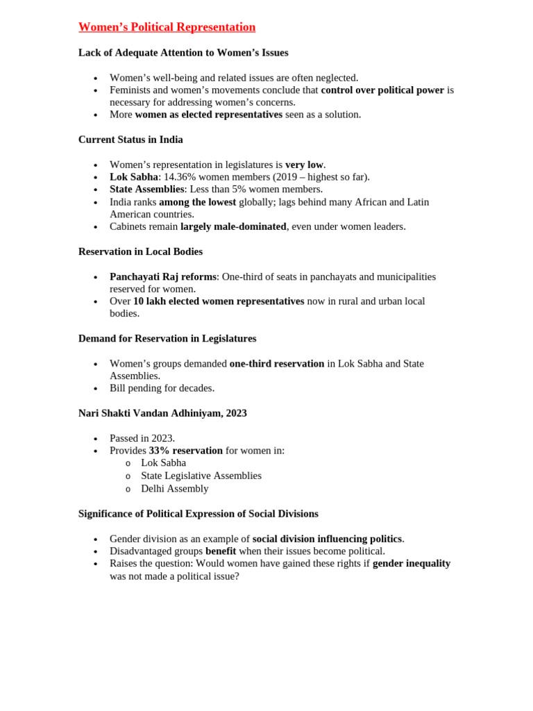 Women’s Political Representation in India | PDF | Gender Studies ...