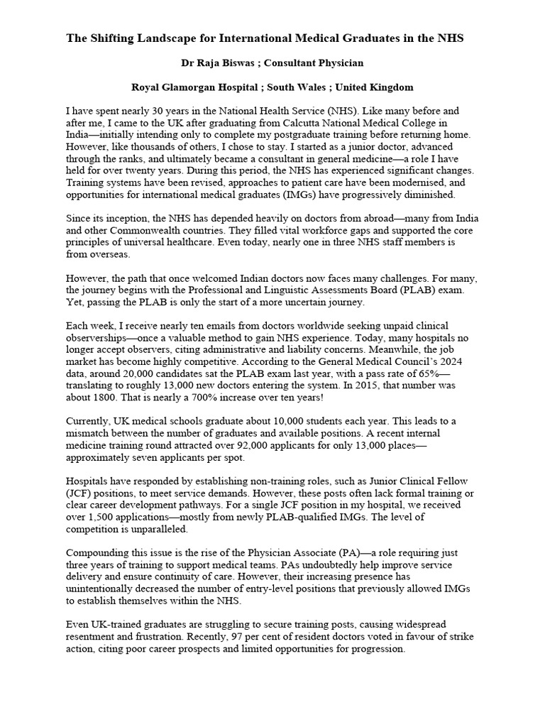 Challenges for International Medical Graduates in NHS | PDF | National ...