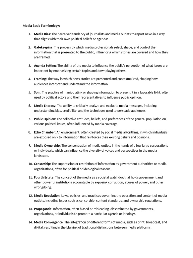 Media Basic Terminology | PDF | Media Bias | Public Opinion