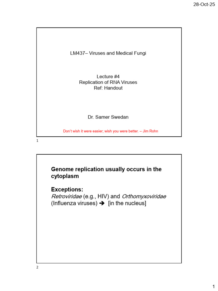 LM437 Lec 4 - Replication of RNA Viruses | PDF | Virus | Sense ...