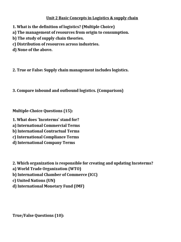 Logistics and Supply Chain Fundamentals | PDF | Logistics | Supply ...