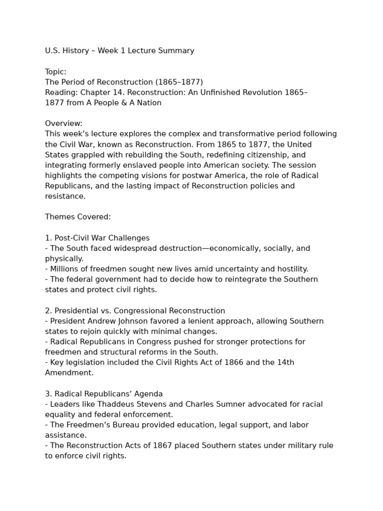 Reconstruction Era Overview (1865-1877) | PDF | Reconstruction Era ...