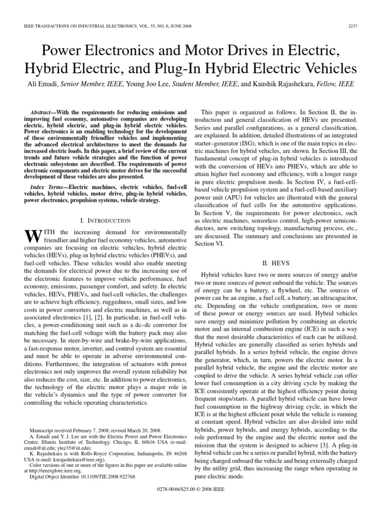 Power Electronics and Motor Drives in Electric Hybrid Electric and Plug ...