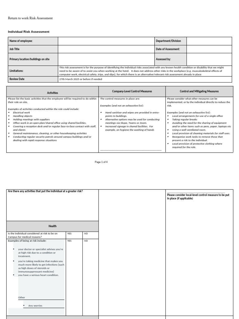 Individual-Risk-Assessment-Heart Return To Work 2024 | PDF | Risk ...