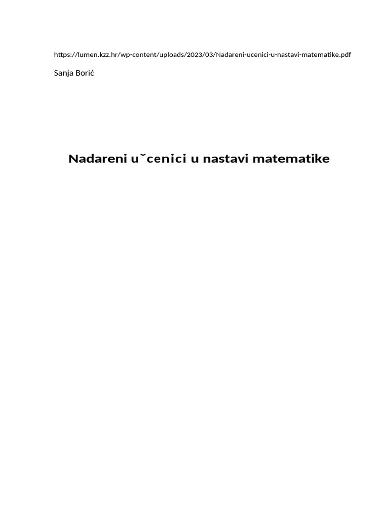 Nadareni Ucenici U Nastavi Matematike | PDF