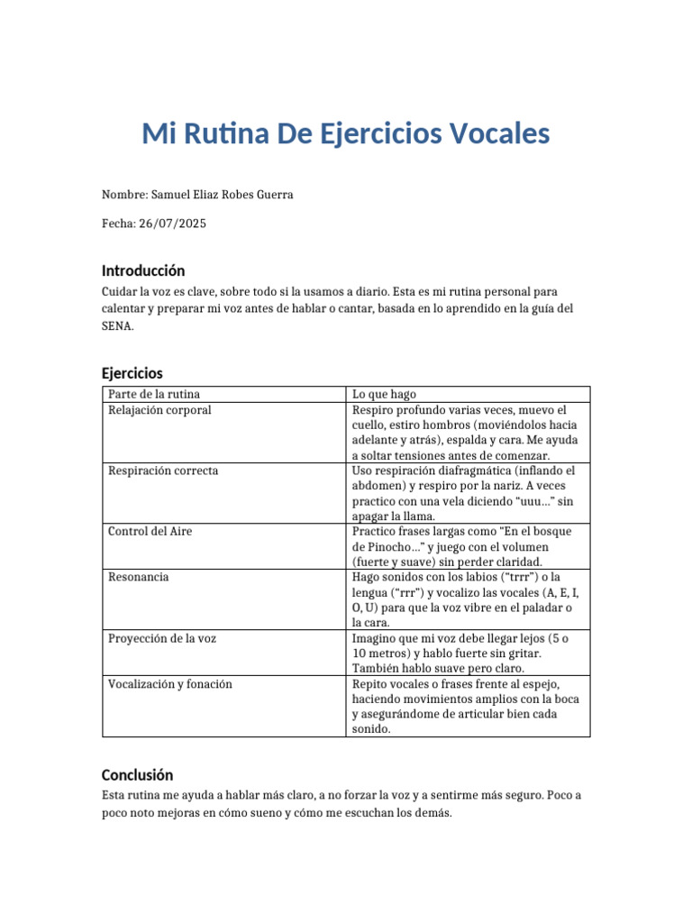 Mi Rutina de Ejercicios Vocales | PDF