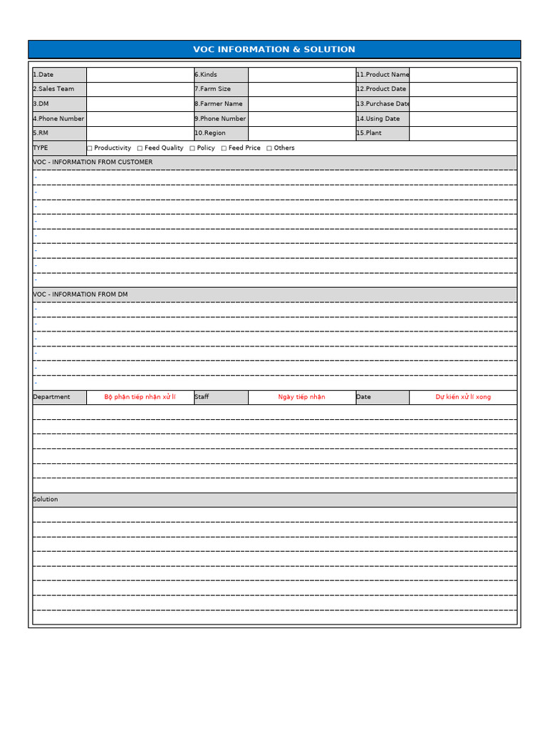 VOC - Form & Quy Trinh Phan Anh KH | PDF