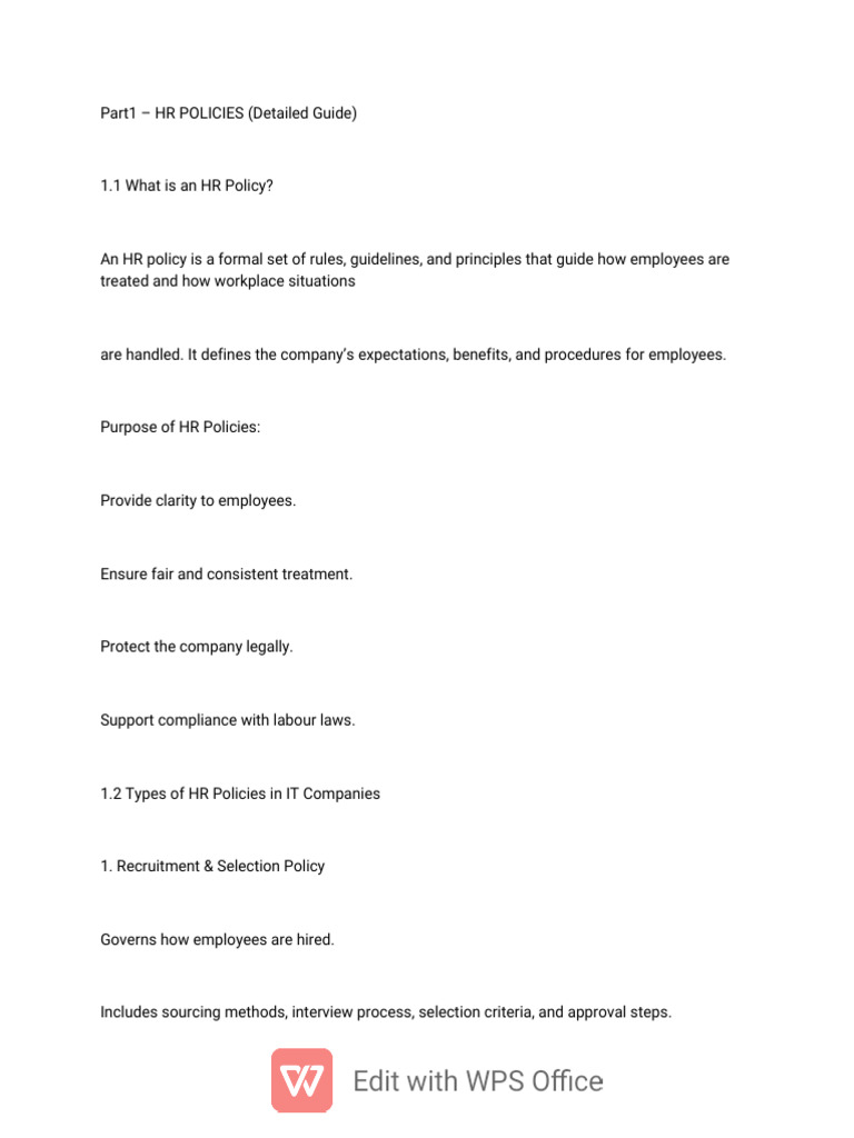 Comprehensive HR Policies Guide | PDF