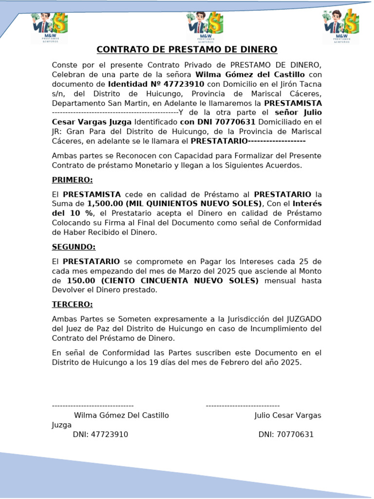 Contrato de Préstamo de Dinero 2025 | PDF