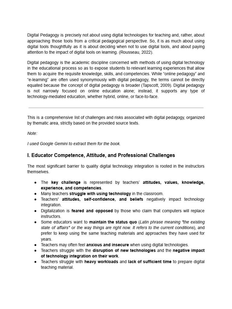 Challenges in Digital Pedagogy Integration | PDF | Pedagogy | Teachers