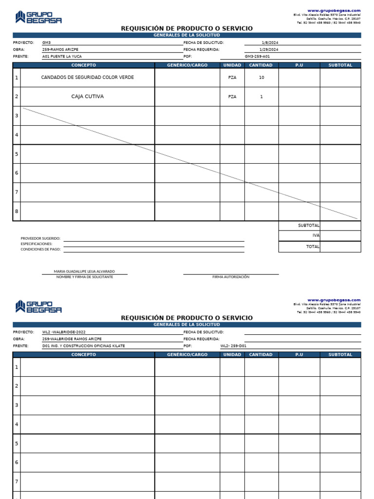 Requisiciones de Productos y Servicios 2024 | PDF