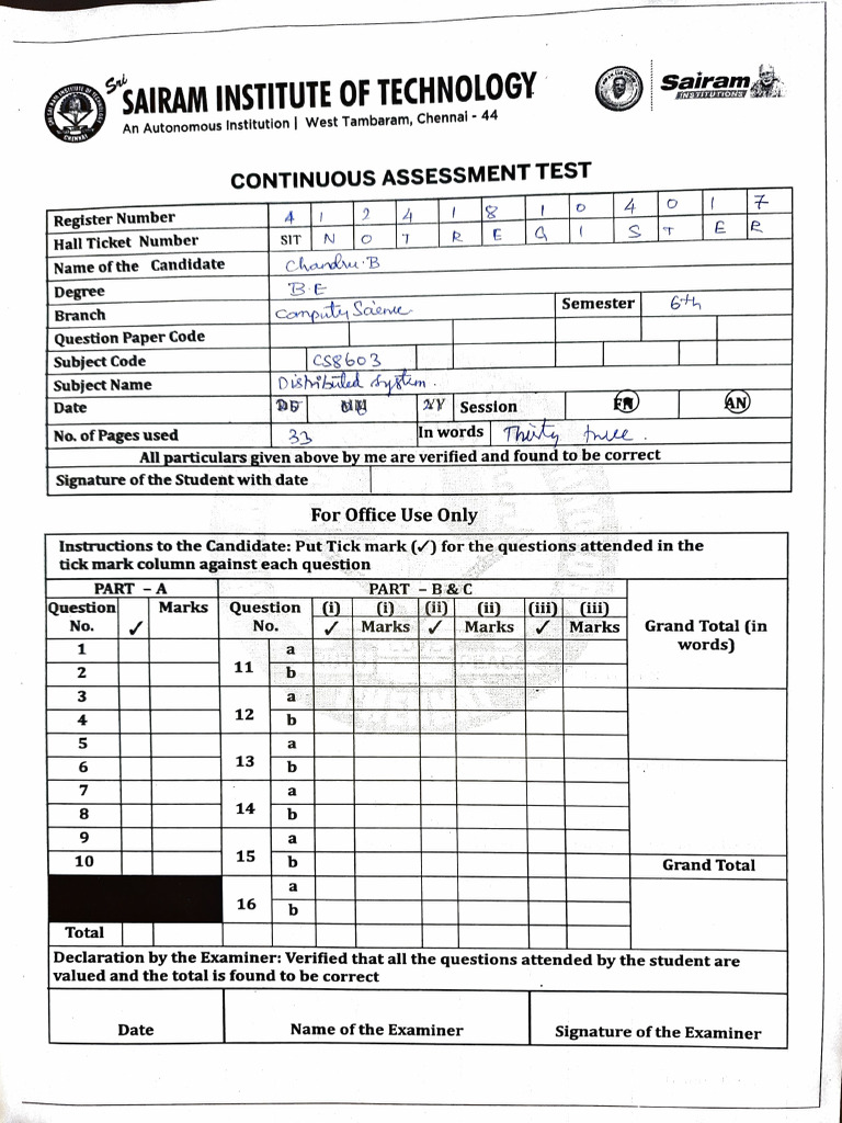 Continuous Assessment Test Document | PDF