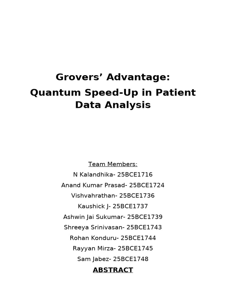 Quantum Speed-Up in Patient Data Analysis | PDF