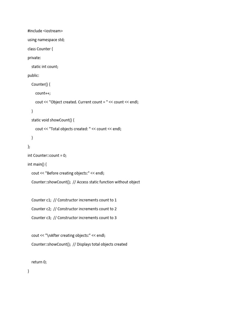 C++ Static Counter Class Example | PDF