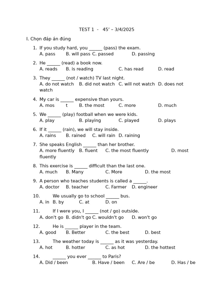 English Grammar Test Questions | PDF | Chess Theory | Chess
