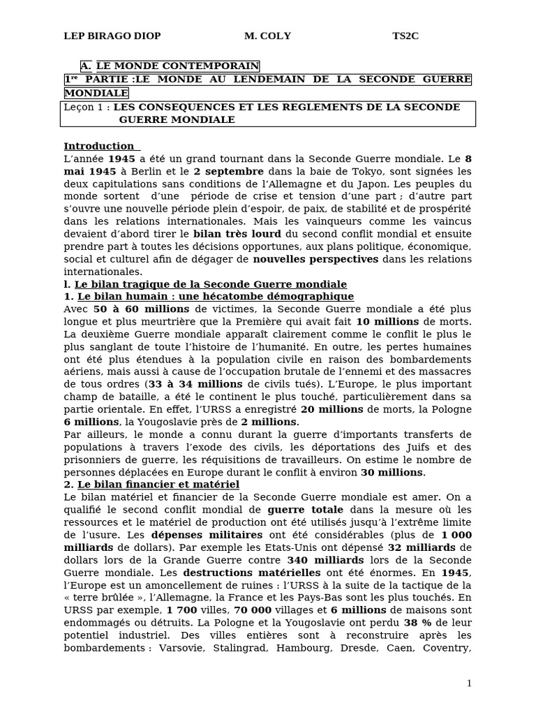 Conséquences de la Seconde Guerre mondiale | PDF | Seconde Guerre ...