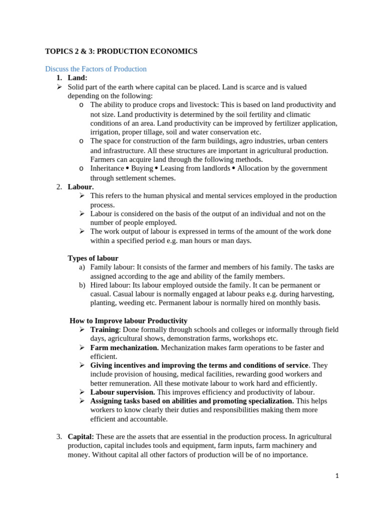 Factors of Production in Agriculture | PDF | Production Function ...