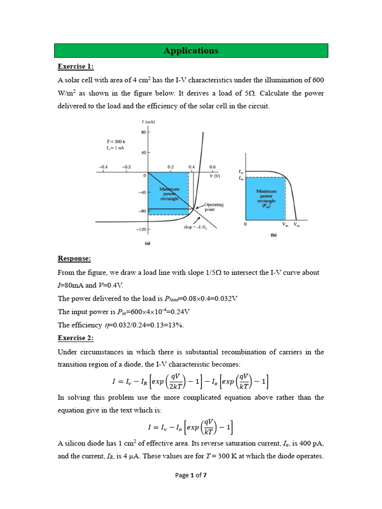 Solar Cell and Diode Efficiency Calculations | PDF | Diode | Solar Panel