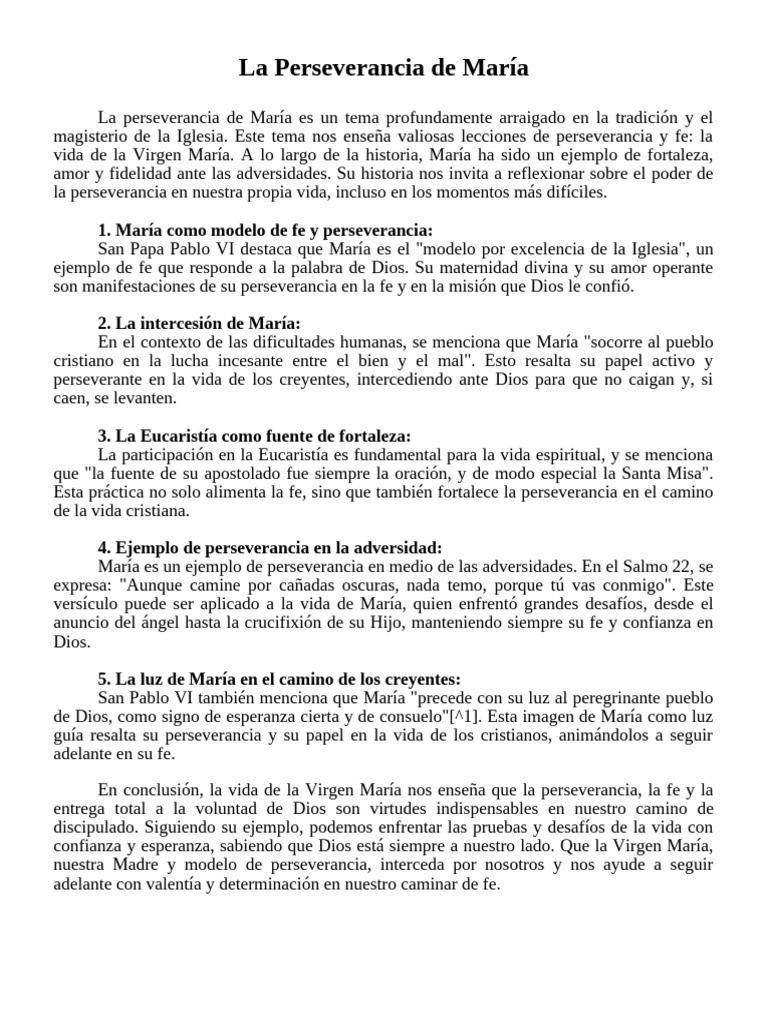 La Perseverancia de María en la Fe | PDF | María, madre de Jesús | Fe
