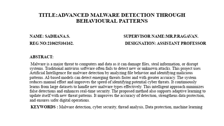 Title:Advanced Malware Detection Through Behavioural Patterns | PDF