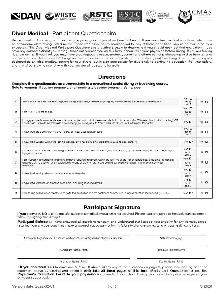 Diver Medical Form | PDF | Underwater Diving | Heart
