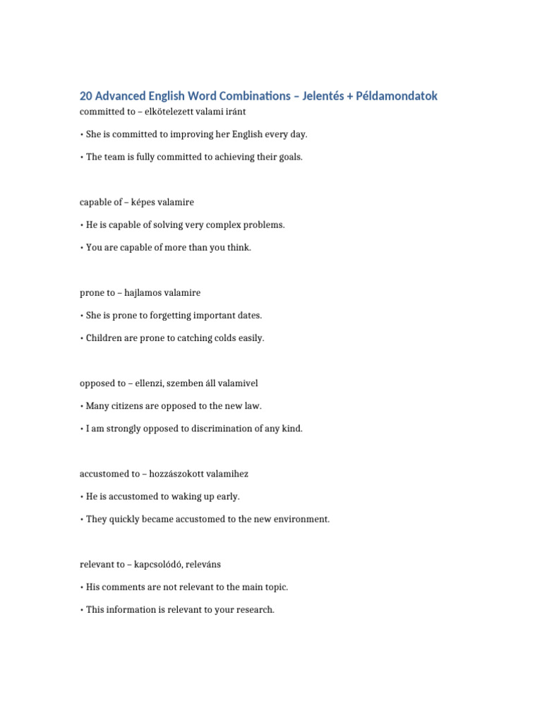 20 Word Combinations | PDF | Psychology | Psychological Concepts
