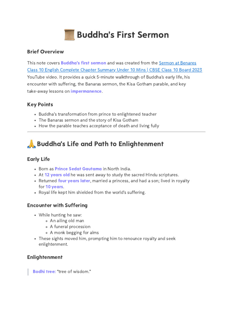 Buddha's First Sermon Summary | PDF | Enlightenment In Buddhism ...