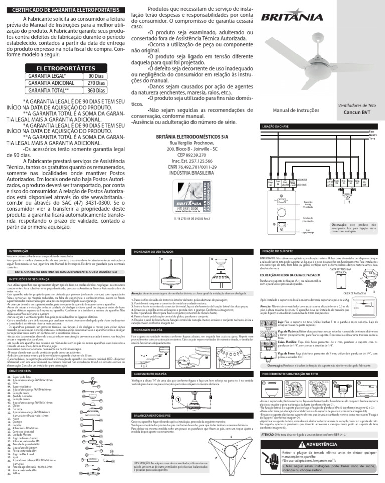 Garantia e Assistência Técnica Britânia | PDF | Parafuso | Conector ...