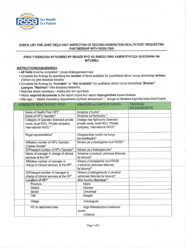 Check List For Sghps Evaluation | PDF