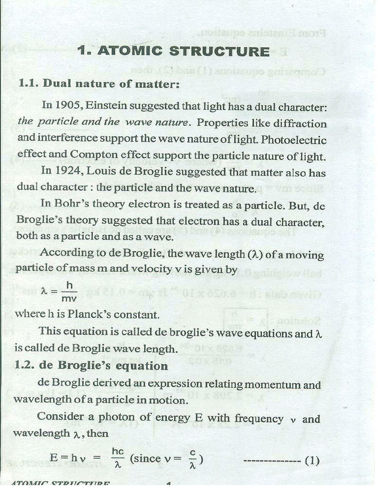 Unit 1-Atomic Structure CH 102 | PDF