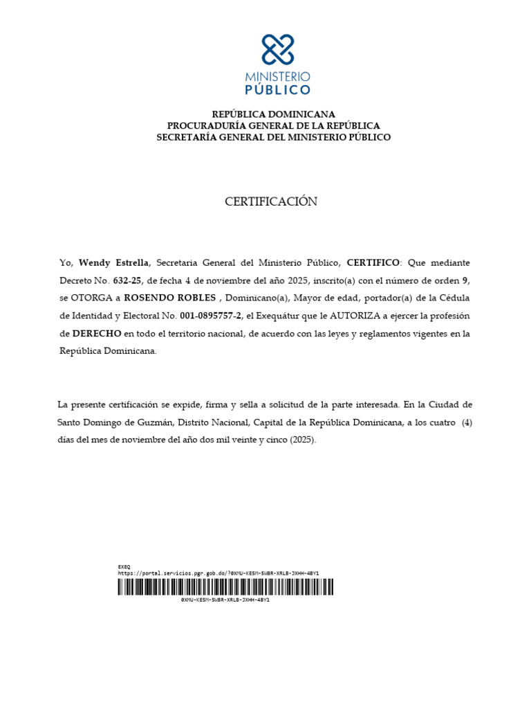 Exequátur para Rosendo Robles en RD | PDF