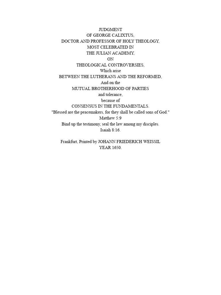 Calixtus Controversies Between Lutherans and Reformed-1 | PDF ...