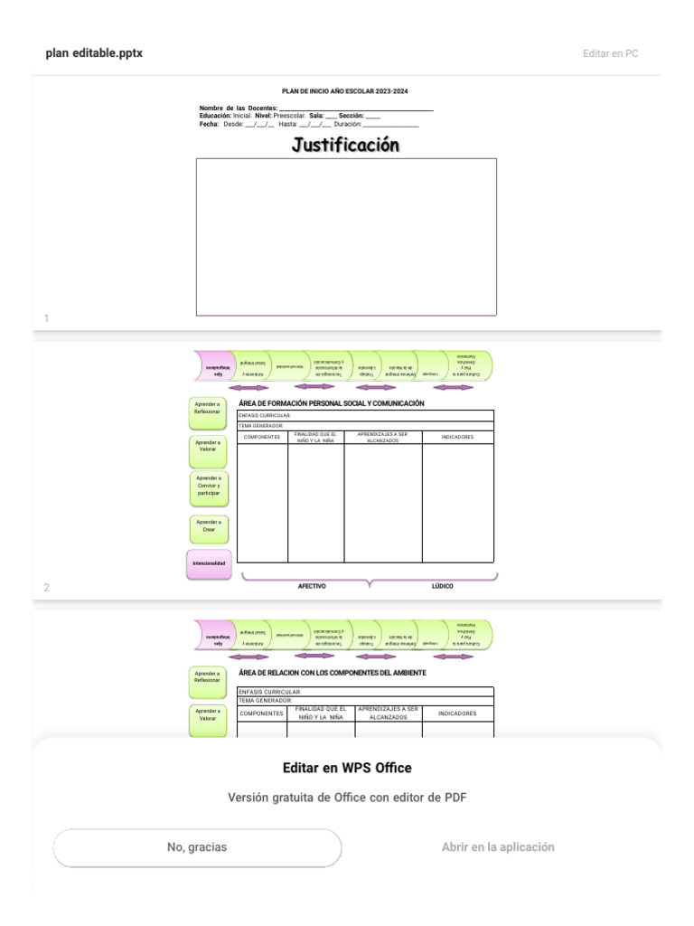 Plan Editable | PDF | Aprendizaje | Educación de la primera infancia