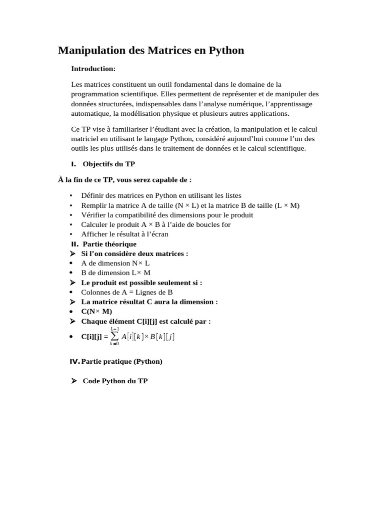 Manipulation de Matrices et Équations en Python | PDF | Matrice ...