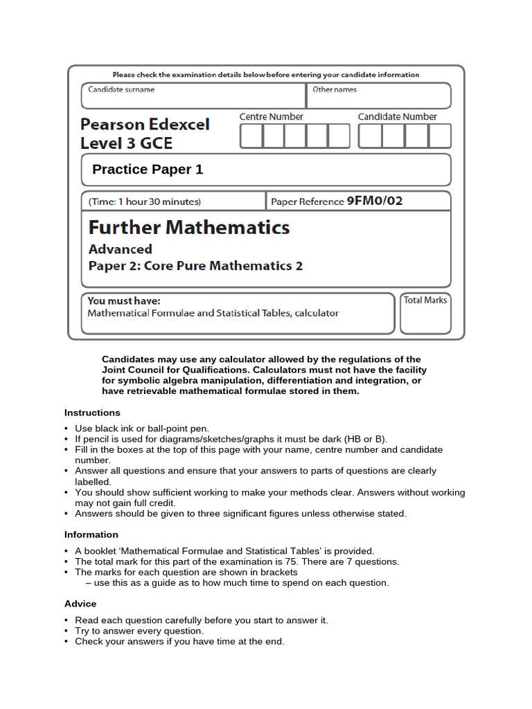 Core Pure Mathematics 2 Exam Guide | PDF | Equations | Mathematics