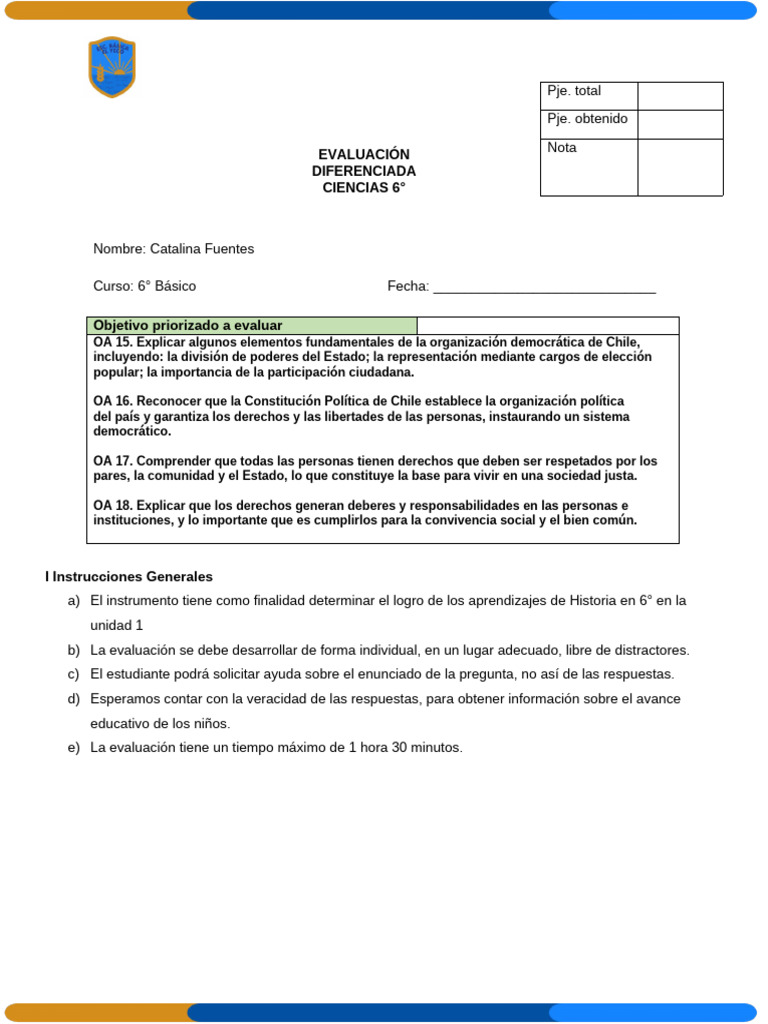 Evaluación de Ciencias 6°: Democracia en Chile | PDF | Democracia ...