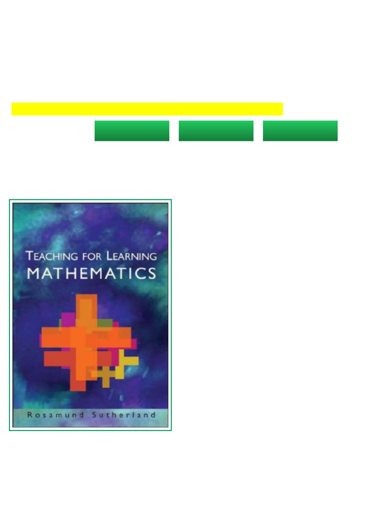Teaching For Learning Mathematics 1st Edition Ros Sutherland Online ...