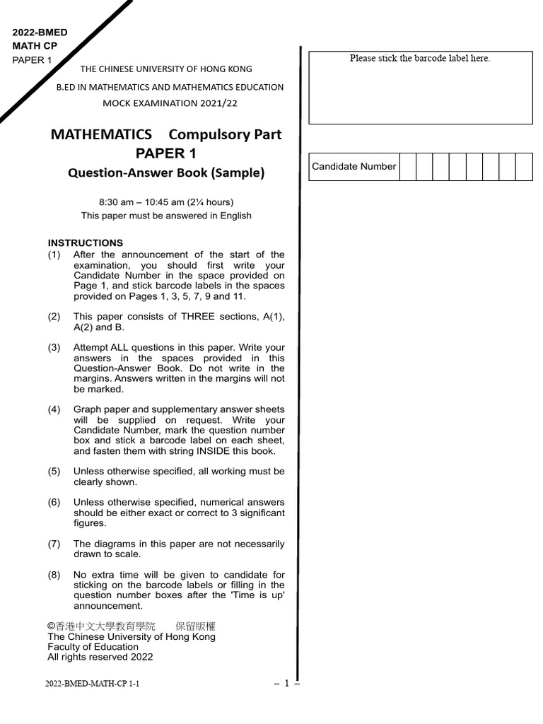 2021/22 B.Ed Mathematics Mock Exam | PDF | Mathematics | Elementary ...