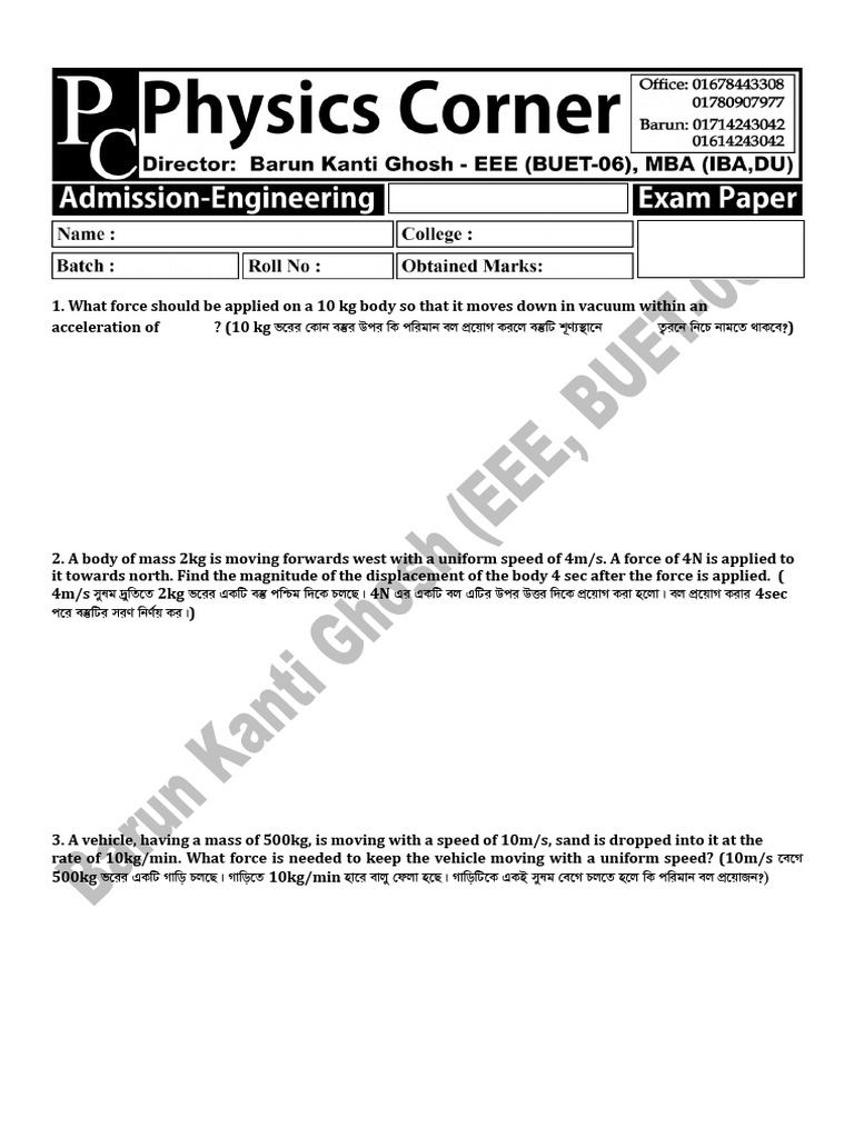 6 - Written Questions On Newtonian Mechanics | PDF | Force | Collision