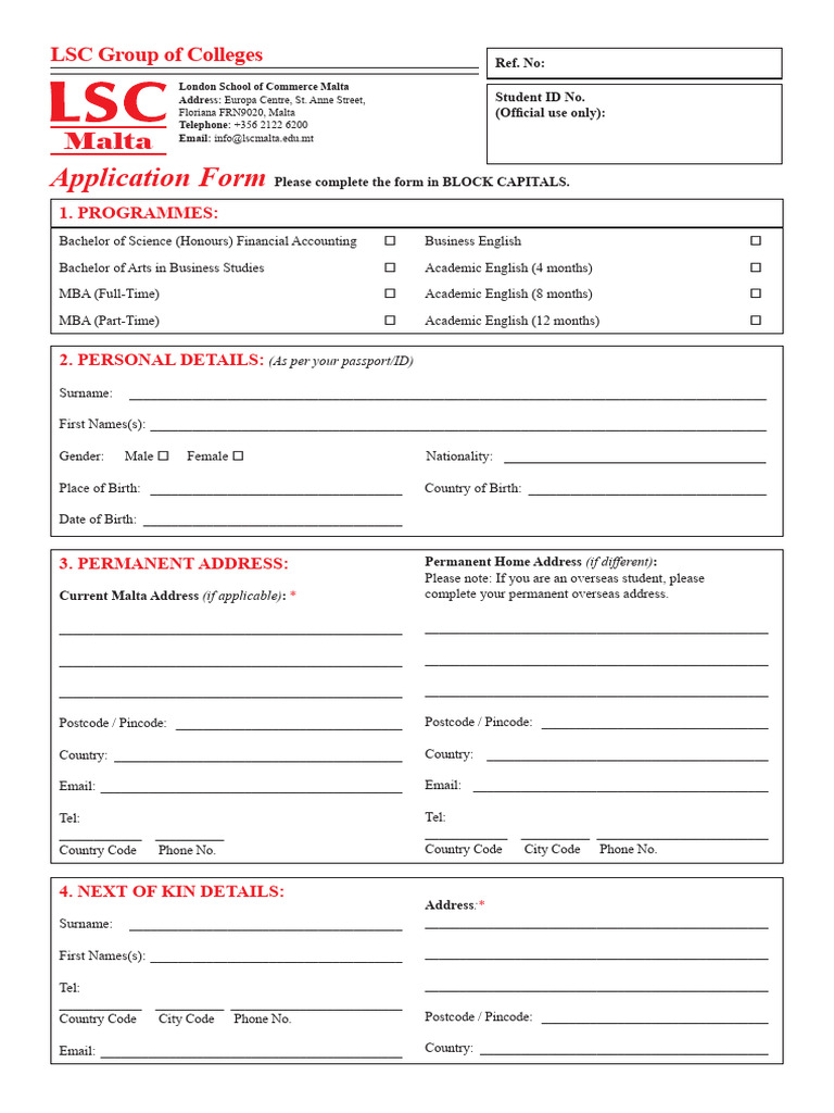 LSC Malta Application Form Guide | PDF | Travel Visa | Fee