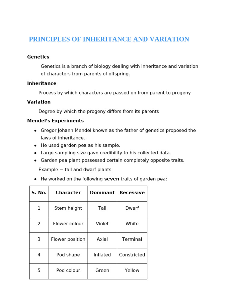 Chapter 5 Principles of Inheritance and Variation - NOTES-1 | PDF ...