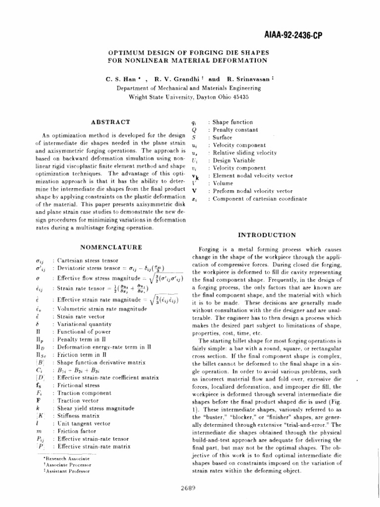 Optimum Design of Forging Die Shapes For | PDF | Forging | Stress ...